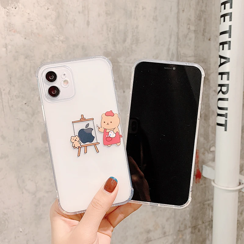 

Hot Sell Happy Bear Clear Cell Phone Cover for iPhone 12 mini 11 XS Max XR 7