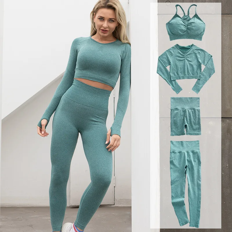 

New Arrival Hot Sale Women Seamless Rib Gym Sports Wear Organic Fitness Clothing Fitness Yoga Wear Set, Customized colors