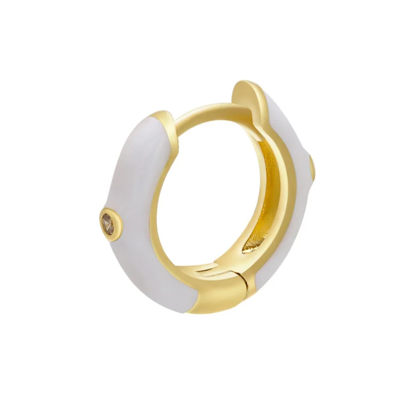 

New Popular Women Cute Candy Enameled Copper Mini Circle Hoop Earring Summer Ear Cuffs Jewelry, Gold