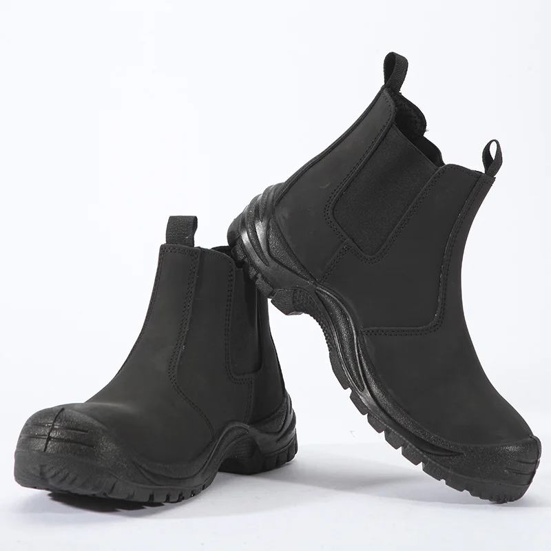 

RTS Fashion men highcut no lace steel toe waterproof black electrical welding chelsea safety boot genuine leather work boots