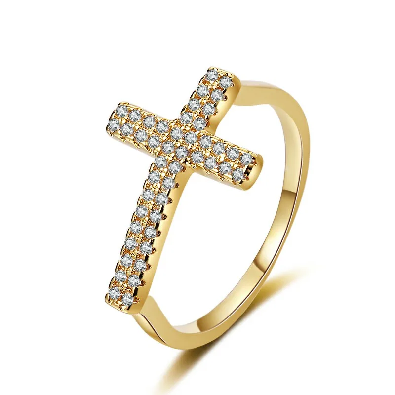

2022 Hot Sale Style Cross Ring 18K Gold Plated rings Zircon Religious Jewelry for Women