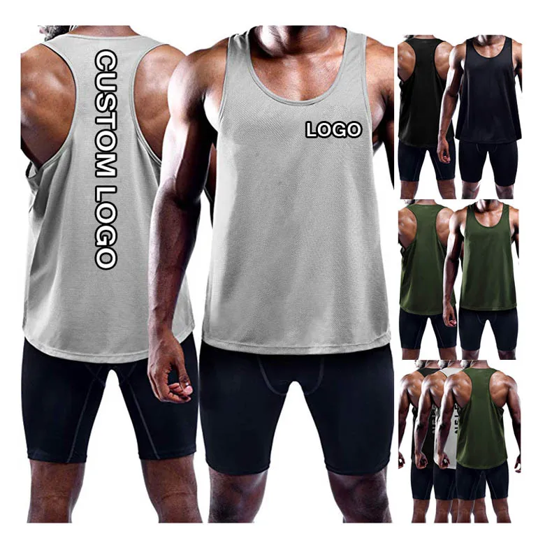 

wholesale polyester wide shoulder fitness tank tops for men