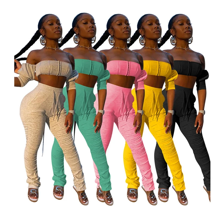 

Button Tube Top Pleated Trousers Two Piece Set Drawstring Plus Size 2 Piece Set Solid Color 2 Piece Sets Bodycon Outfits, Pink, yellow, gray, black, light green