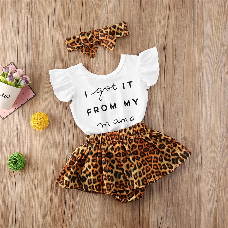 

Short SLeeve T-Shirts And Skirts Knitted Leopard Casual Children Girls Summer Clothing Sets