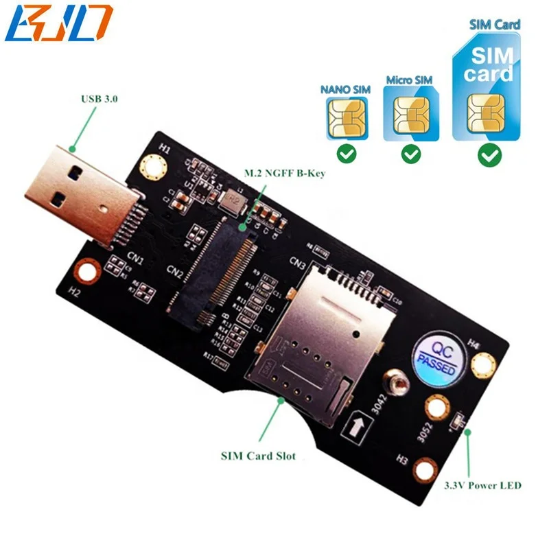 

5G 4G Modem NGFF M.2 Key-B Wireless Adapter to USB 3.0 Converter Riser Card with Standard SIM Slot, Black