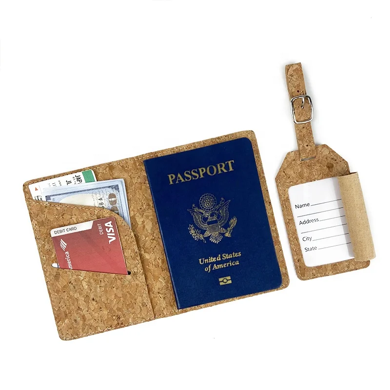 

Eco Friendly Cork Luggage Tag Passport Holder Travel Set Cork Passport Cover