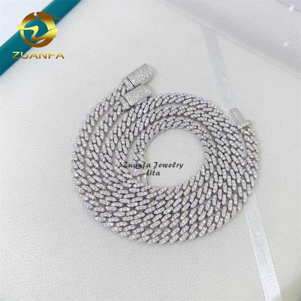 

Hip hop jewelry hot new thin 6mm vvs diamond moissanite 925 sterling silver cuban link chain