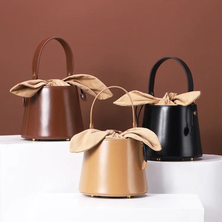 

AZB522 Single Shoulder Bucket Bag Genuine Leather Bucket Hand Bags Ladies Handbag Bucket Bags Women Handbags 2021 2022, Brown,black,milk tea color colors available