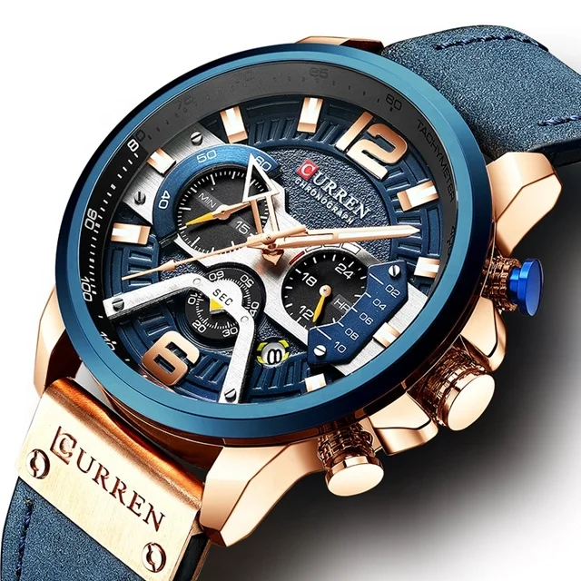 

Top Brand Military Blue Leather Curren 8329 Chronograph Wrist Watch, 5 color options