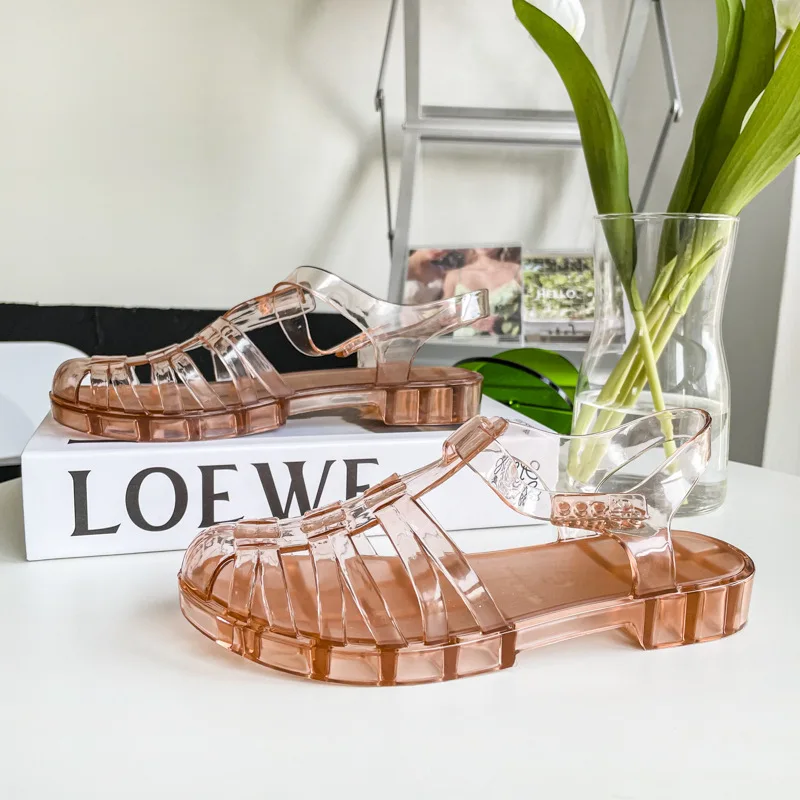 

Summer top quality women crystal plastic women's flat heel jelly sandals 2021