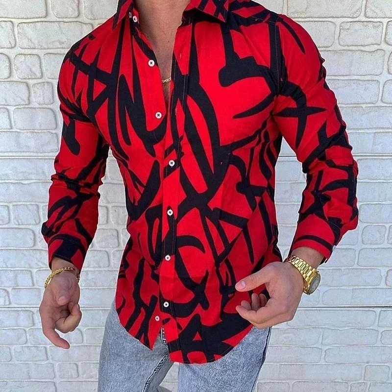 

Boxy Utility Luxury Gold Red Shirt Men New Slim Fit Long Sleeve Chemise Homme Social Club Prom