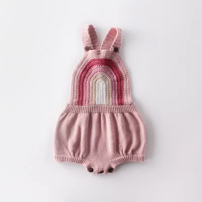 

Factory wholesale hot-selling style baby rainbow sling knitted wool one-piece suit bag fart romper