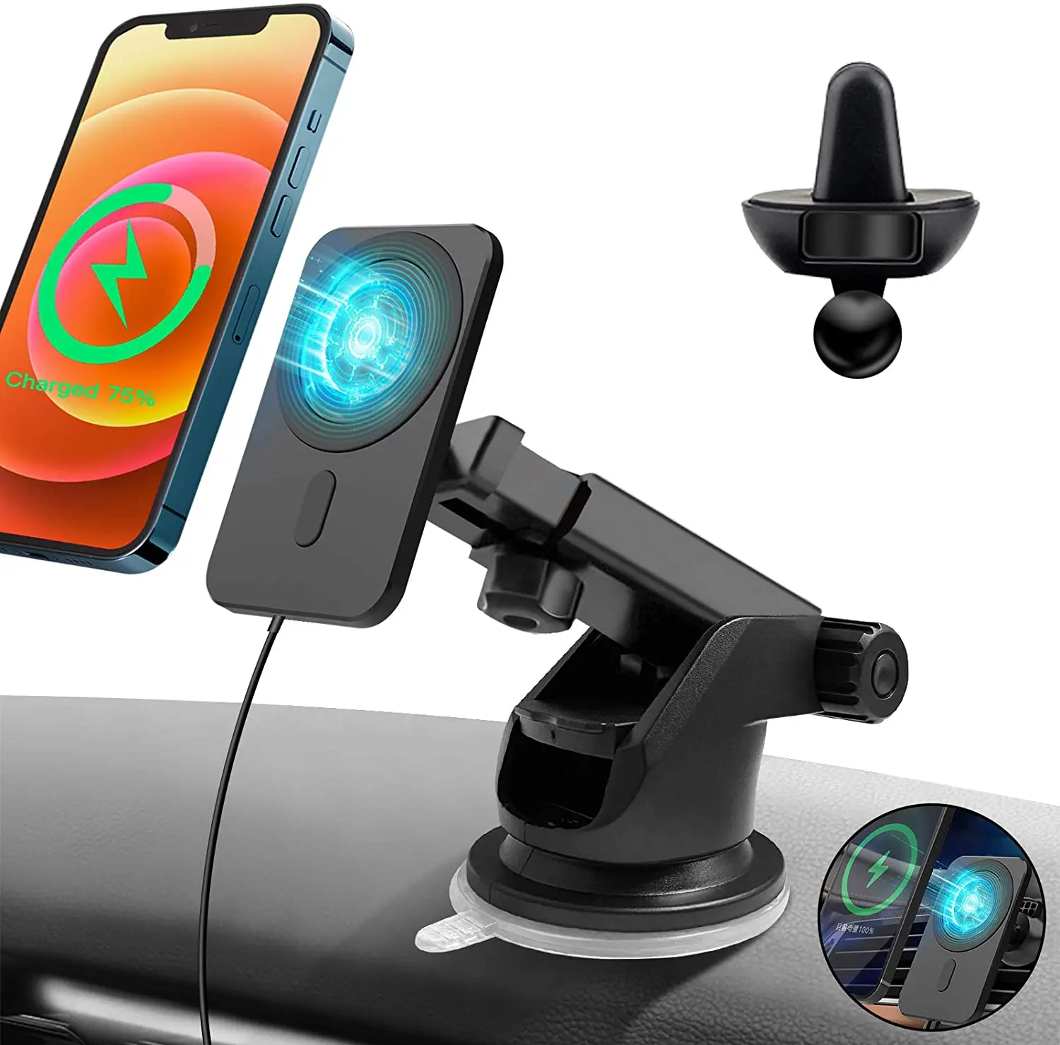 

Amazon Hot sale 15W wireless Car Charger Automatic Magnet Magnetic Car Air Vent Mount Compatible with iPhone 12