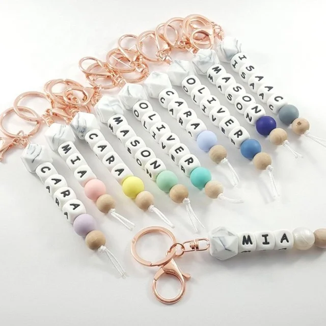 

Personalized RTS Name Letter Beads Keychains, Customized color is available