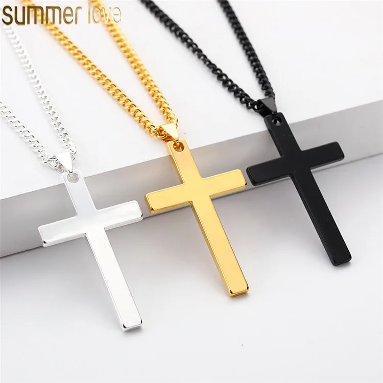 

Fashion Jewelry Silver Gold Black Chain Cross necklace Men Stainless Steel Cross Pendant Necklace