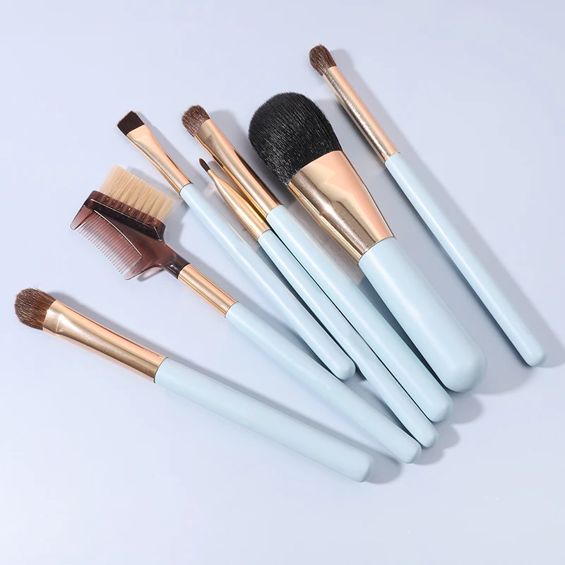 

Portable tin box cosmetic wooden goat hair makeup brush set, Picture shown