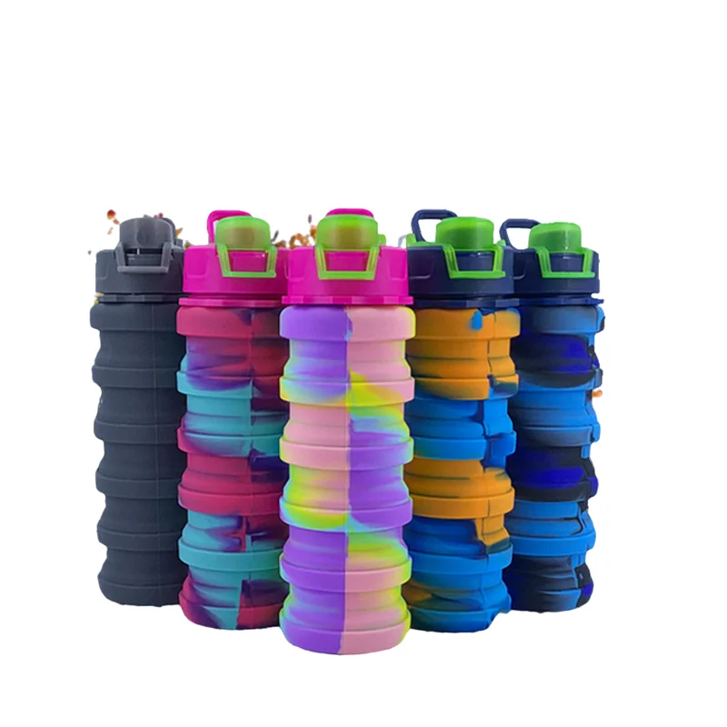 

Outdoor collapsible foldable sports silicone water bottle Customized Logo Sport Water Mug ECO Free Bike Drinking water bottle, Mix color