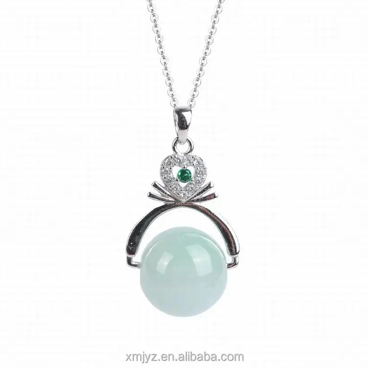 

Natural Jadeite Transit Bead Pendant Female A Goods Jade Necklace Size Jade Pendant 925 Silver Inlaid