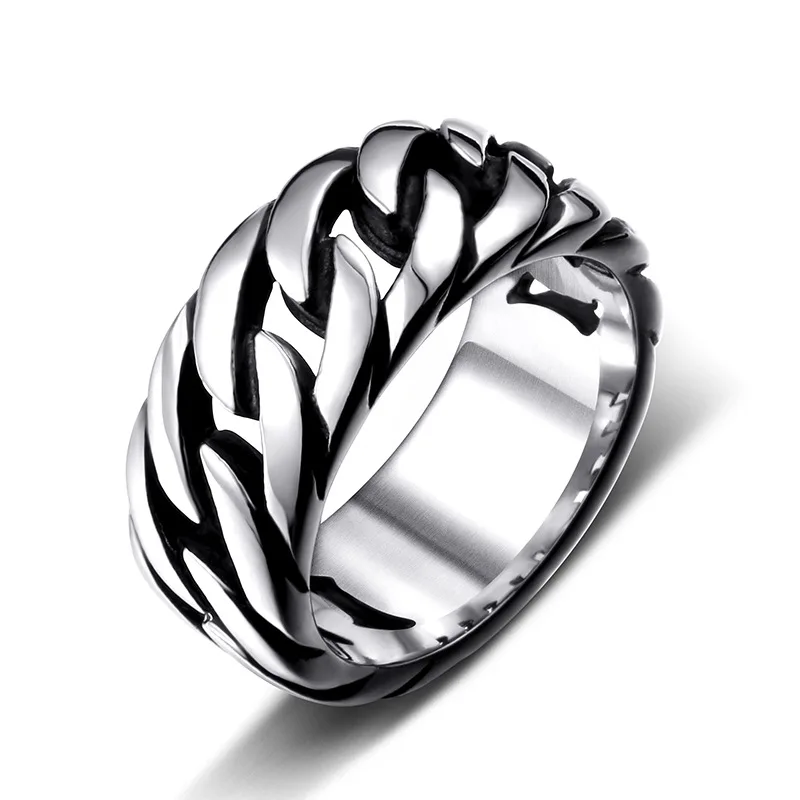 OAHLAN Wholesale Fashion Jewelry Vintage Retro Style Brushed Chain Design Titanium Stainless Steel Rings for Men