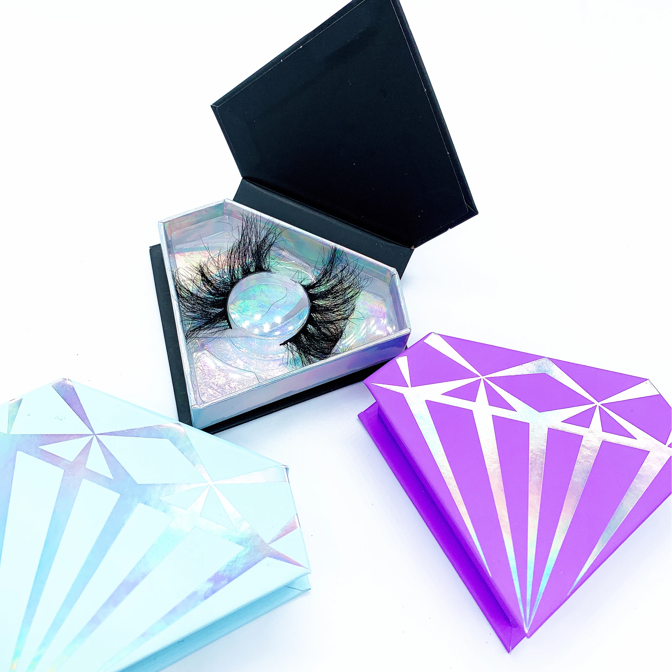 

free sample eyelashes 25mm 3D fluffy mink eyelash vendor custom box packaging logo wholesale lashes, Black color