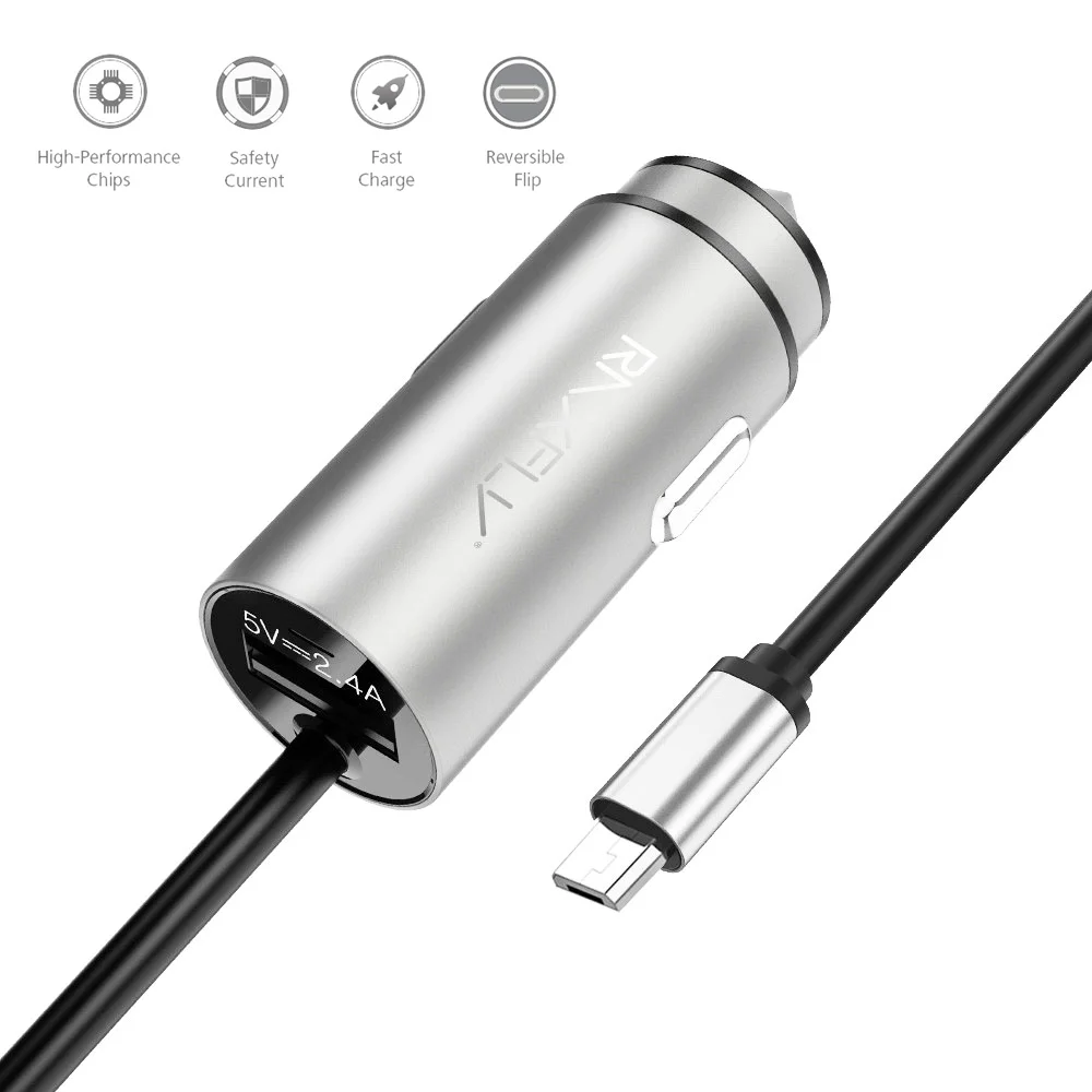 

Free Shipping 1 Sample OK RAXFLY Portable 2.4A with Micro USB Cable Car Charger USB Phone Charger