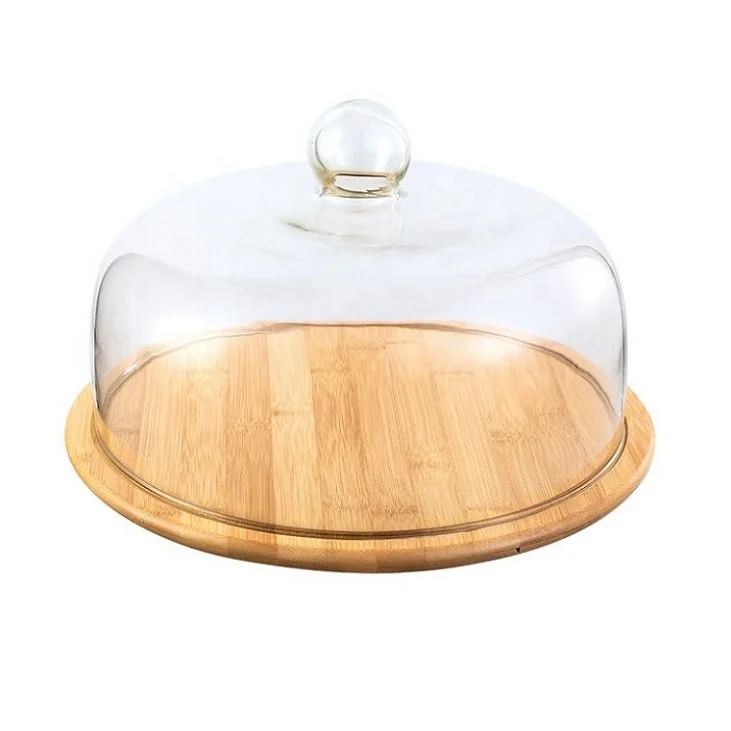 

Food grade transparent dustproof cake glass cover food cover cake pan glass cover with bamboo tray