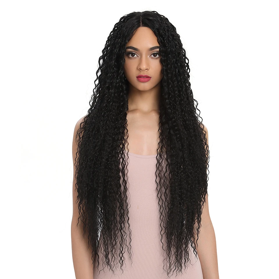 Sleek For Women Long Part 34 Inch Long Curly Ombre Blonde Wig With Dark Roots Wavy Heat Resistant Synthetic Wig Lace Front, Picture showed