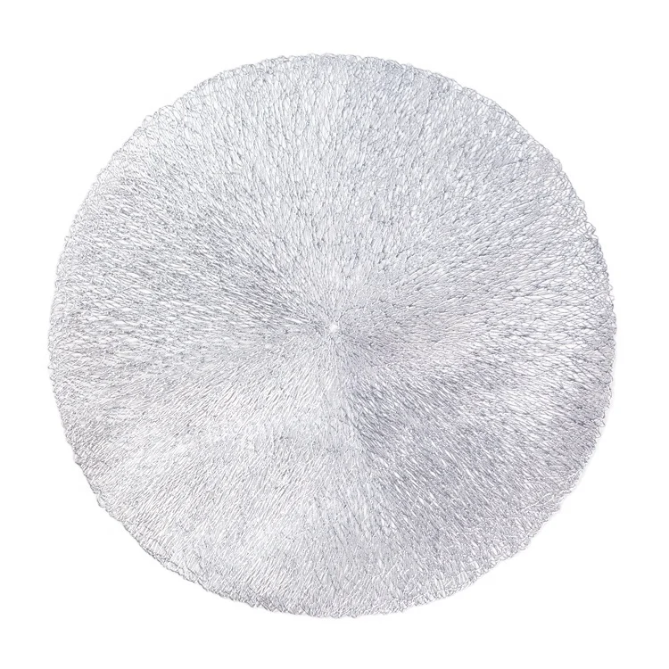 

IN STOCK Silver Non-Slip Dining Round Shaped PVC Placemats For Home Decoration, Set of 12