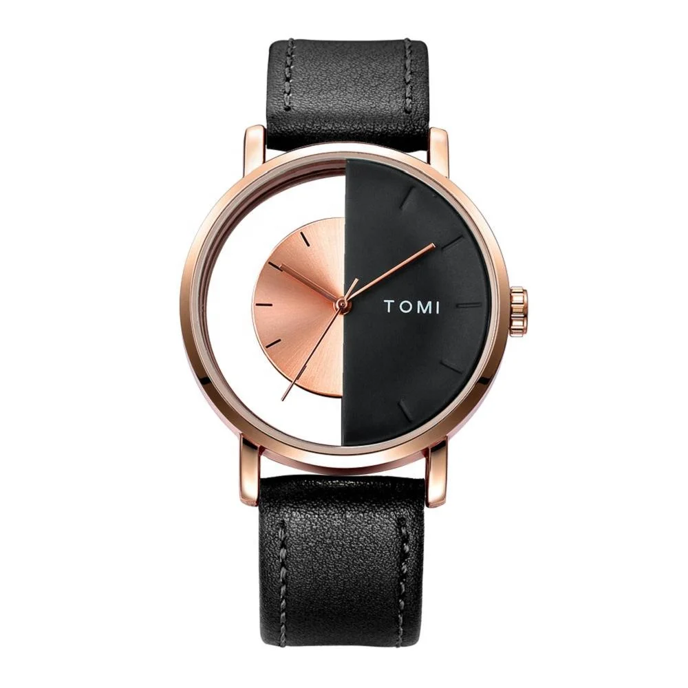 

Top Brand Luxury TOMI Casual Leather Watch For Men Trendy Quartz Watch Innovative Hollow Dial Wrist Watches Fashion Wristwatch