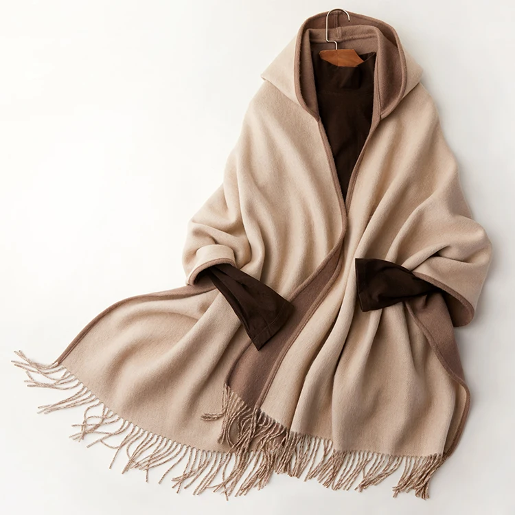 cape wool poncho with hood