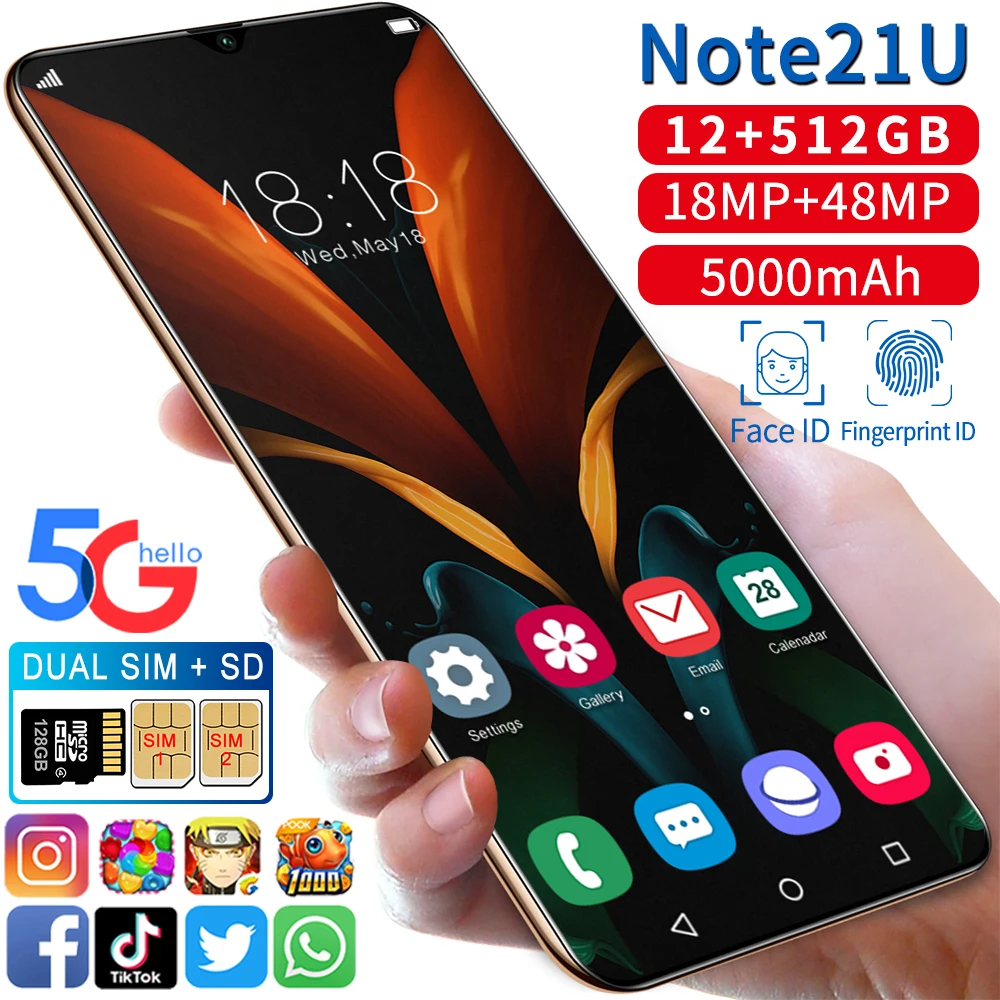 

One-year warrant 5000maH 5G LTE 6.6 inch smart display smartphone 18m 48MP mobile phone 12GB 512GB make art creation easier