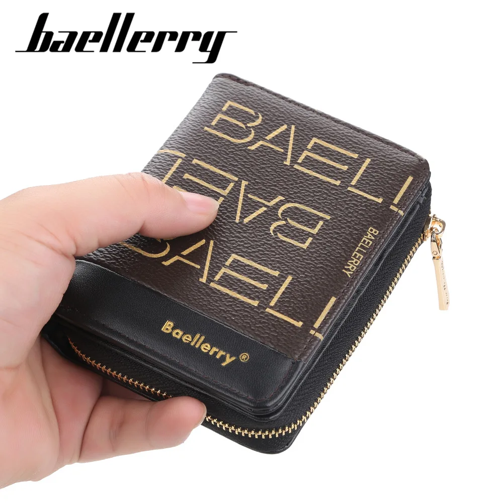 

2021 New Arrival Baellerry N2503 Letters Design Short Women Zipper Organ Card Holder Wallet, White coffee,white black,black coffee,red coffee