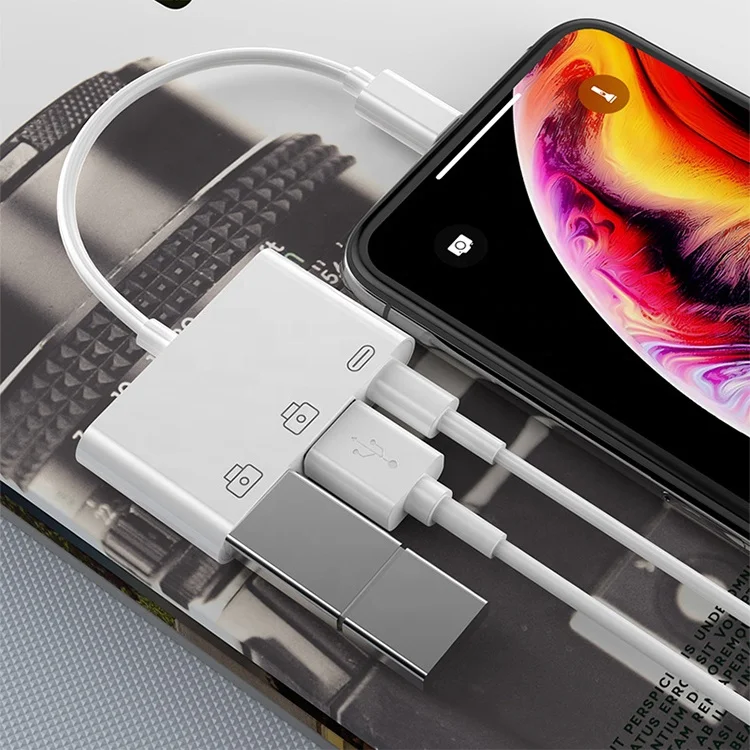 

2021 New Product 3 in 1 USB OTG Adapter Cable for Iphone Smart Phones, White