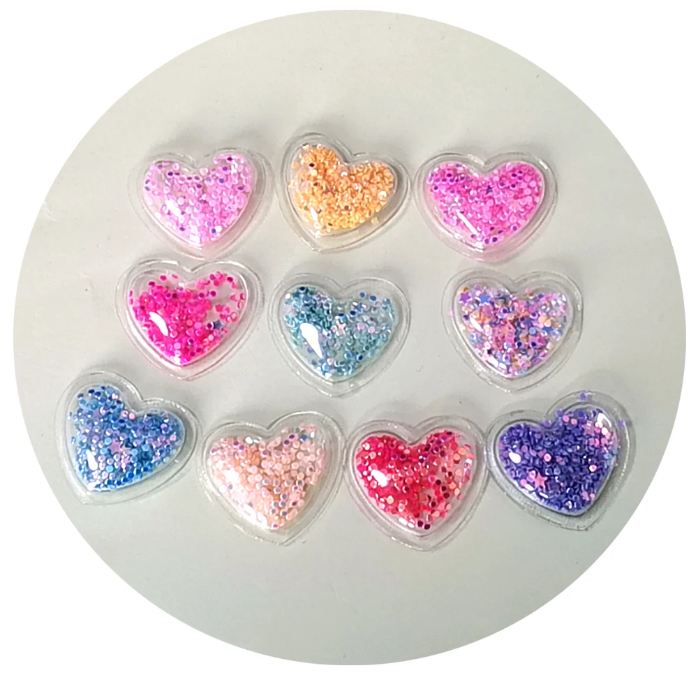 

Colorful PVC Love Hearts Filling Shake Glitter Sequin Wedding Applique Patches Making Hair Clip Accessories DIY Craft