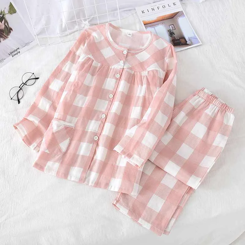 

Japanese style new spring and autumn ladies sleepwear suit cotton long-sleeved trousers casual plus size suit home service women, Required