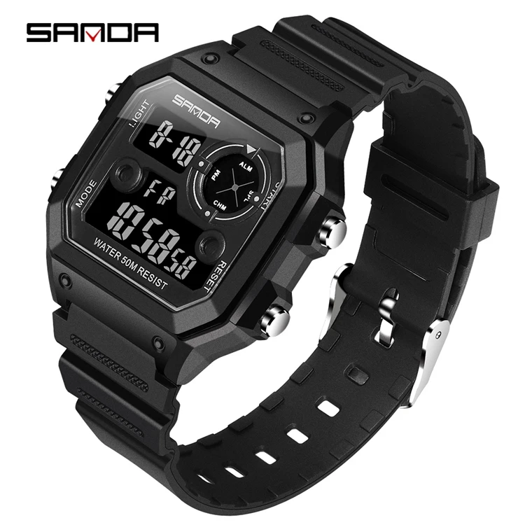 

SANDA 418 Latest Men Digital Sport Watches Silicon Watch Band Stopwatch Back Light Time Showed Boys Digital Watch, As picture