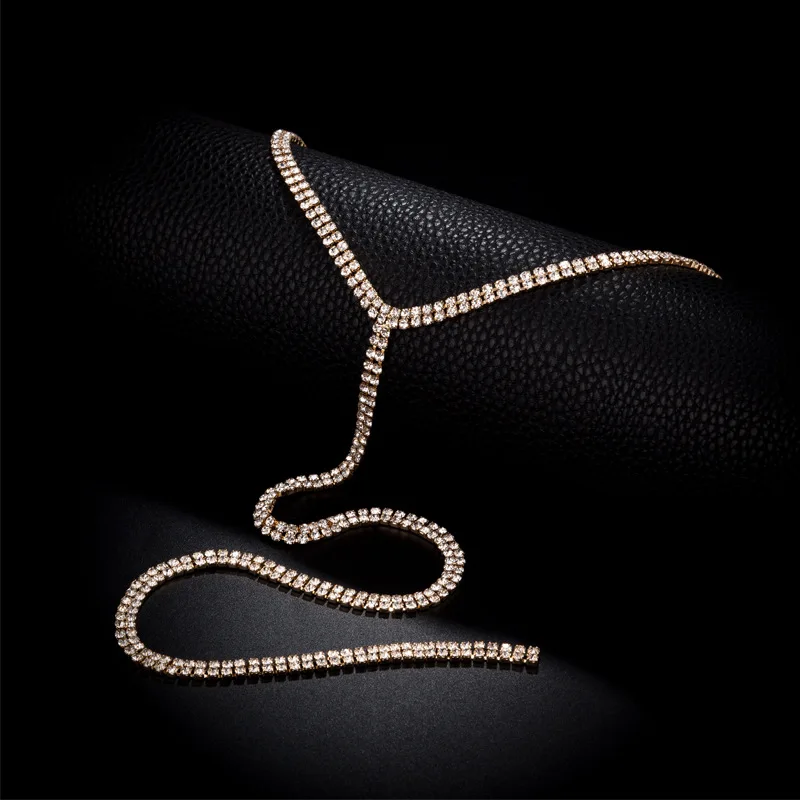 

JUHU New luxurious diamond-embedded party alloy necklace fashion sexy clavicle chain hip hop punk alloy jewelry wholesale, Gold/sliver