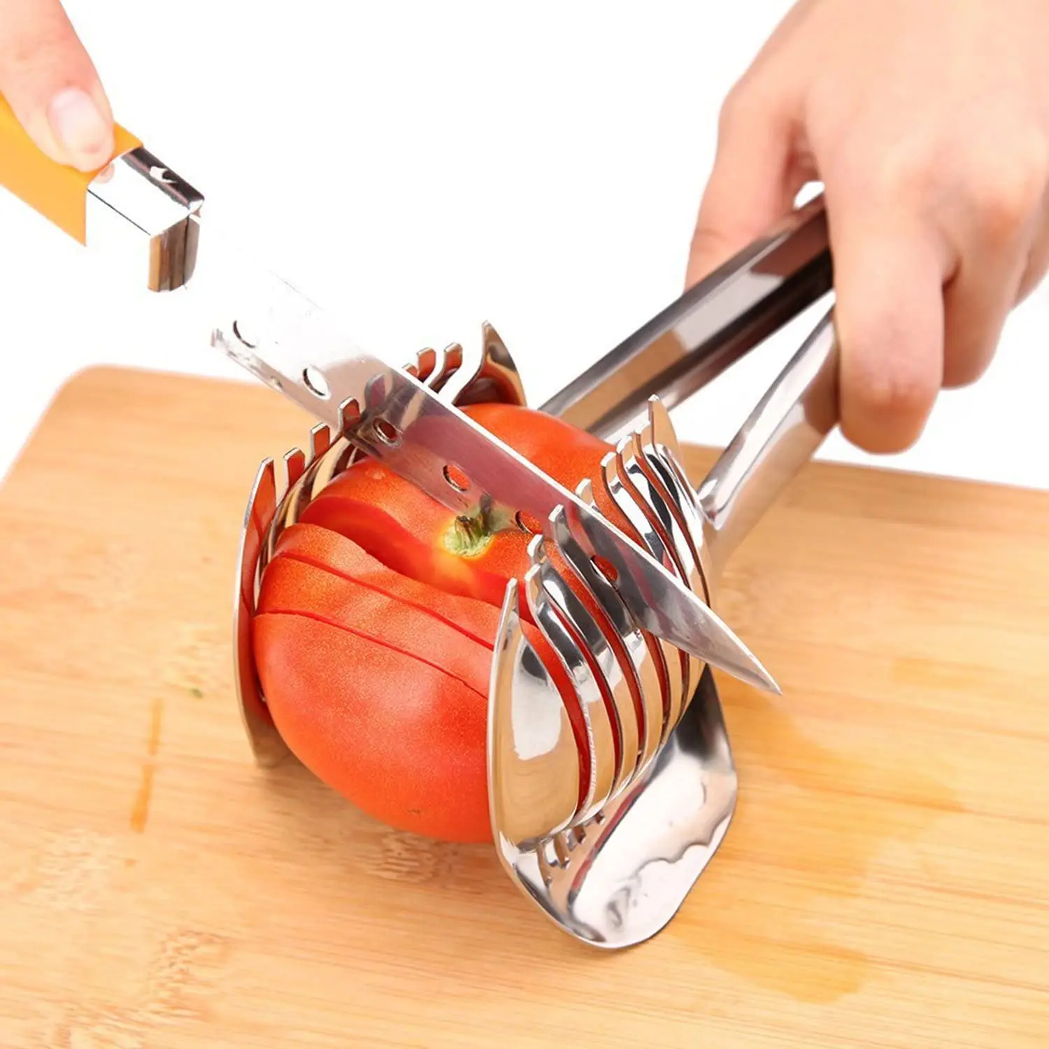 

Mozzarella Burger Manual Cube Handheld Blades Onion Tomato Holder Tomato Slicer, Silver