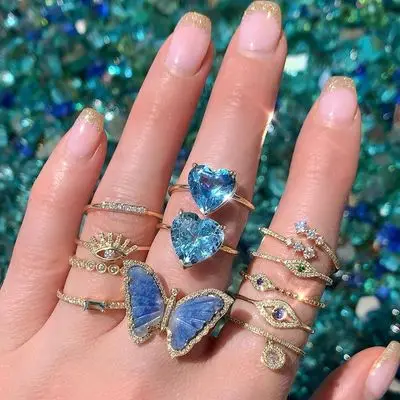 

Artilady Gold Micro Pave Colorful Crystal Cubic Zirconia CZ Zircon Heart Star Snake Charm Rings For Women Girls Jewelry