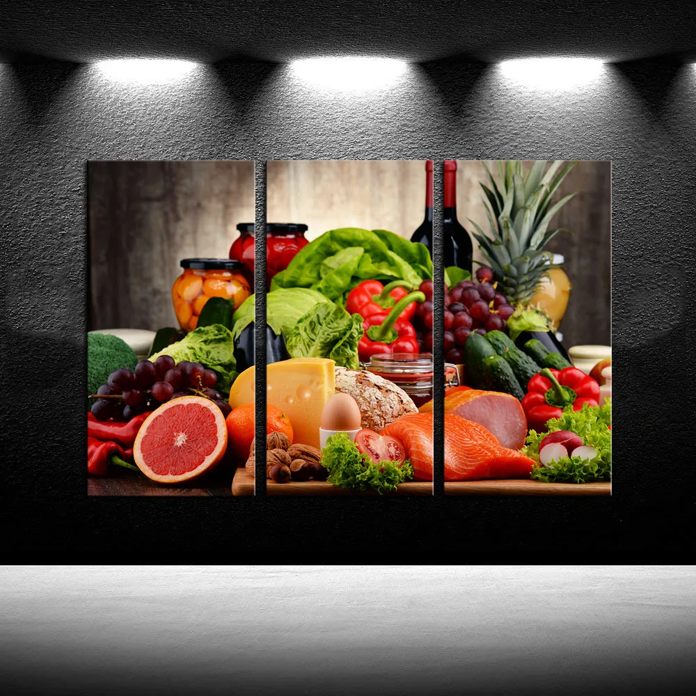 Fruits  Food Kitchen TREBLE CANVAS WALL ART Picture Print VA 