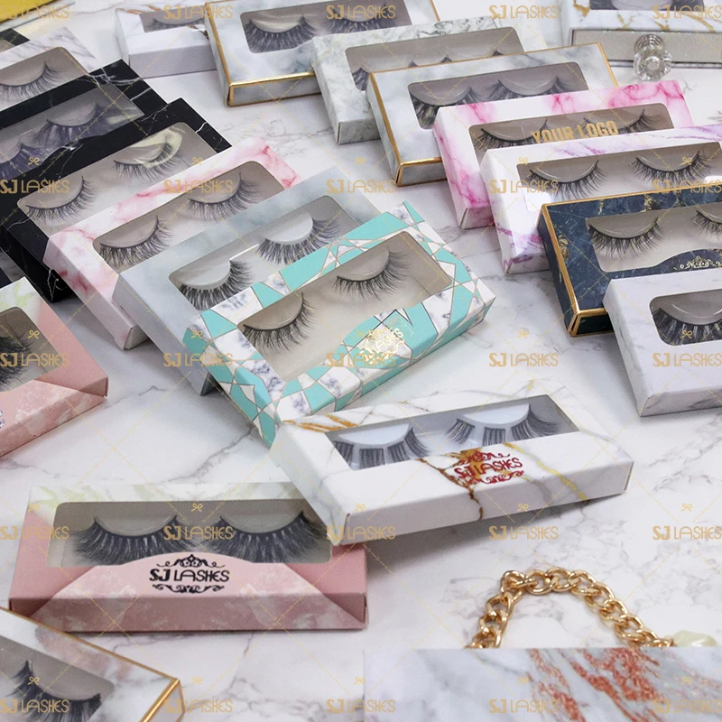 

Custom Marble Eyelash packaging Box Top Quality Handmade Real 3D Mink Lashes Private Label Lashes, Natural black mink eyelash