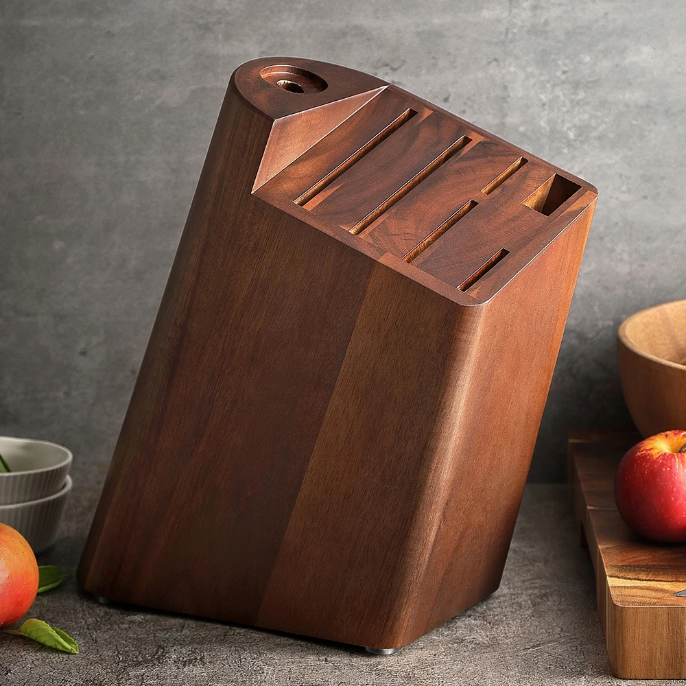 

New Design Natural Acacia Wood Mutil-purpose Organize Knives Blocks 7 Slots Stand Wooden Knife Holder