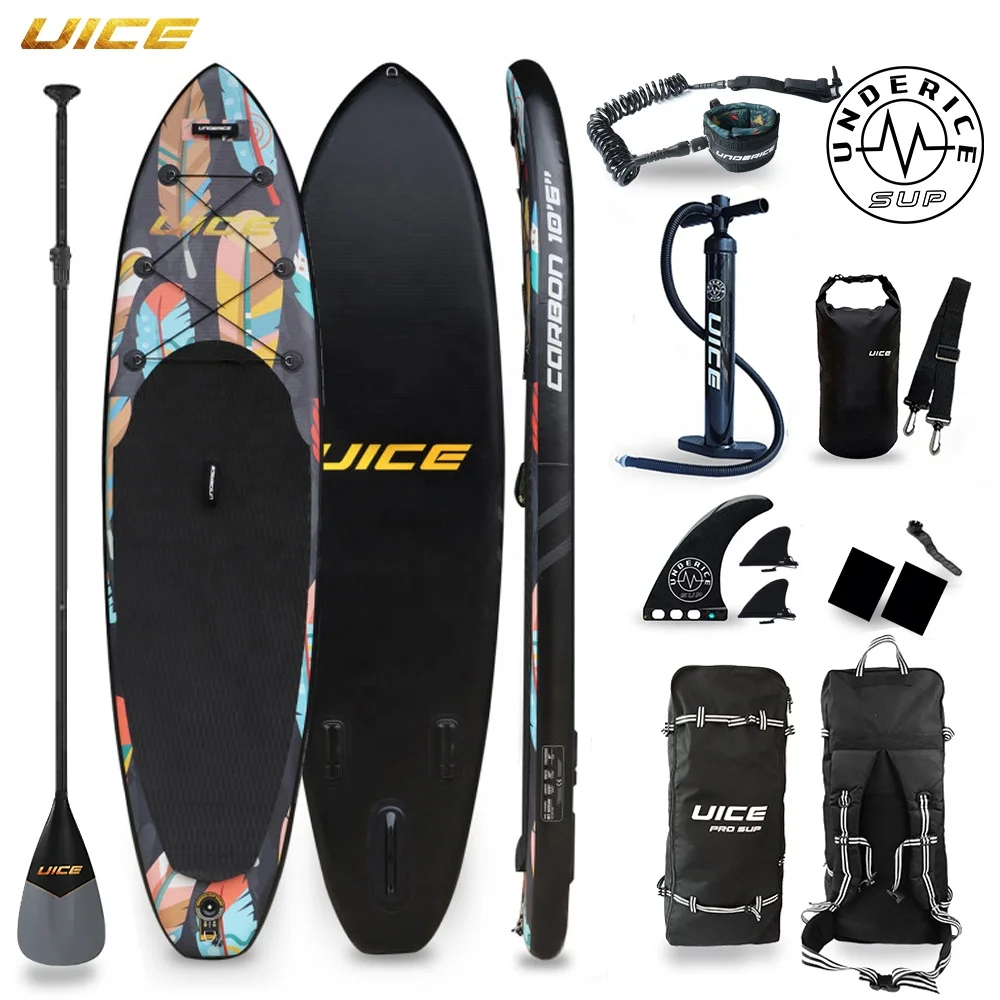 

UICE Premium Quality Double Layer Inflatable Stand Up Paddle Board for Fishing Kayak Surfing, Black carbon/colorful feather