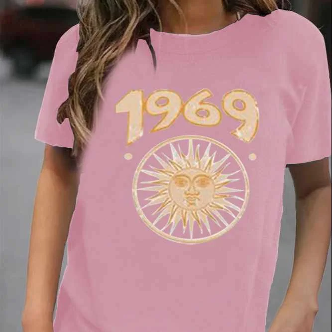 

Fashion Round Neck Short Sleeve Top New Summer Women's T-shirt, Picture color