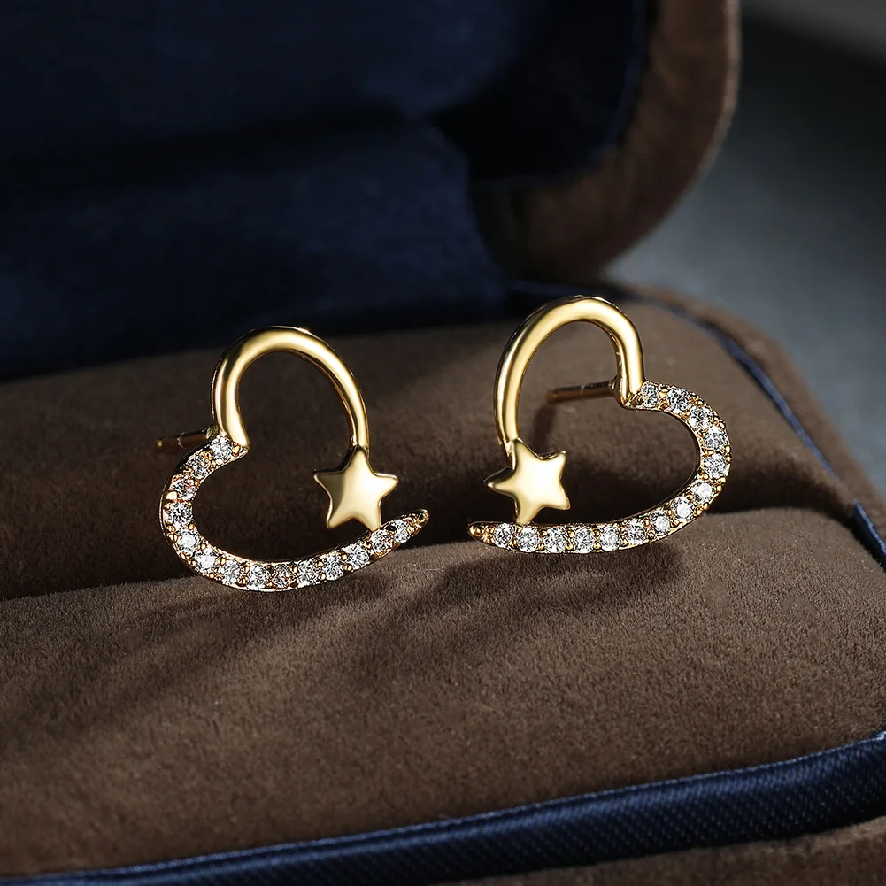 

CAOSHI Hollow Heart Star Diamonds Glitter Zircon Macro Pave Earrings Women Girls Trendy Sweet Gold Stud Earring