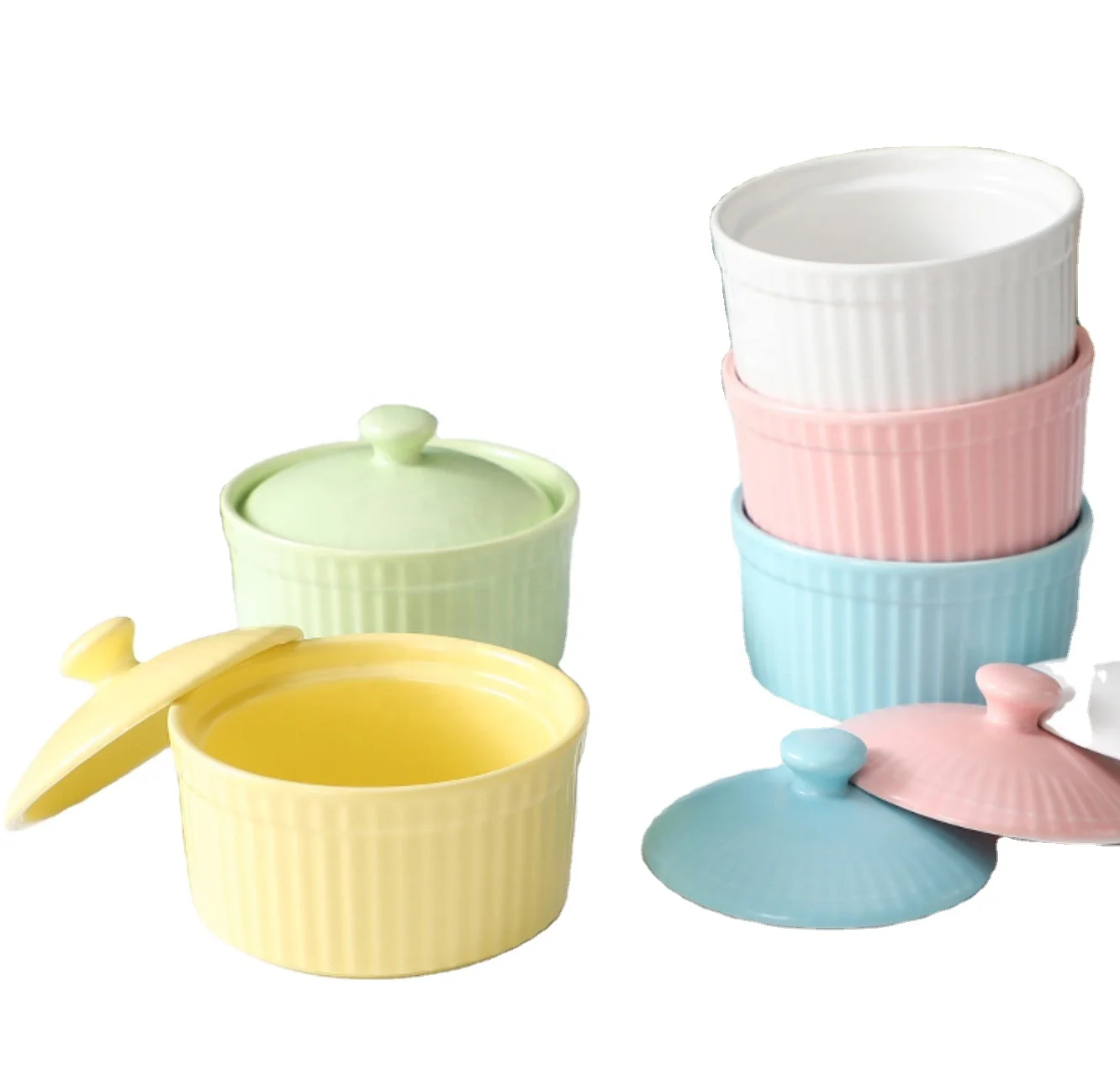 

Ceramic Macaron Baking Bowl Small Fresh Double Skin Milk Steamed Egg Bowl Pudding Cup Oven Dedicated Baking Bowl, White