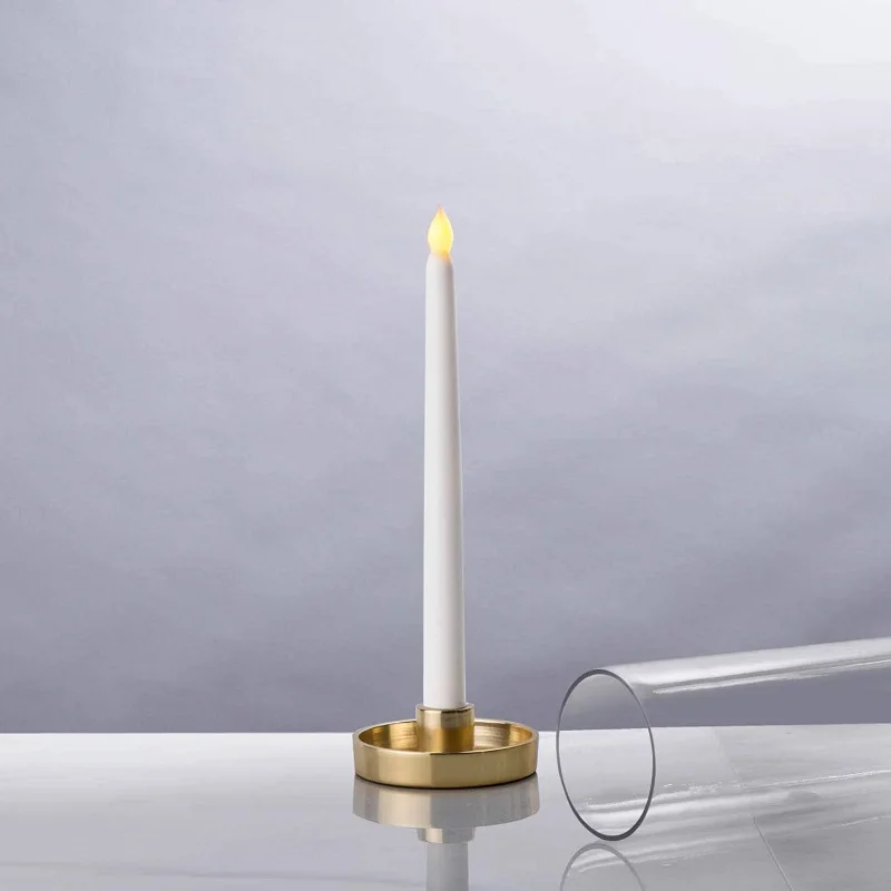 Taper Clear Glass Chimney Vase Candle Holder With Gold Metal Base For