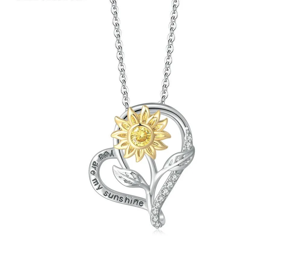 

RFJEWEL You are my sunshine Dainty Sunflower Yellow gold plated Necklace with zircons for Women Females' birthday gift