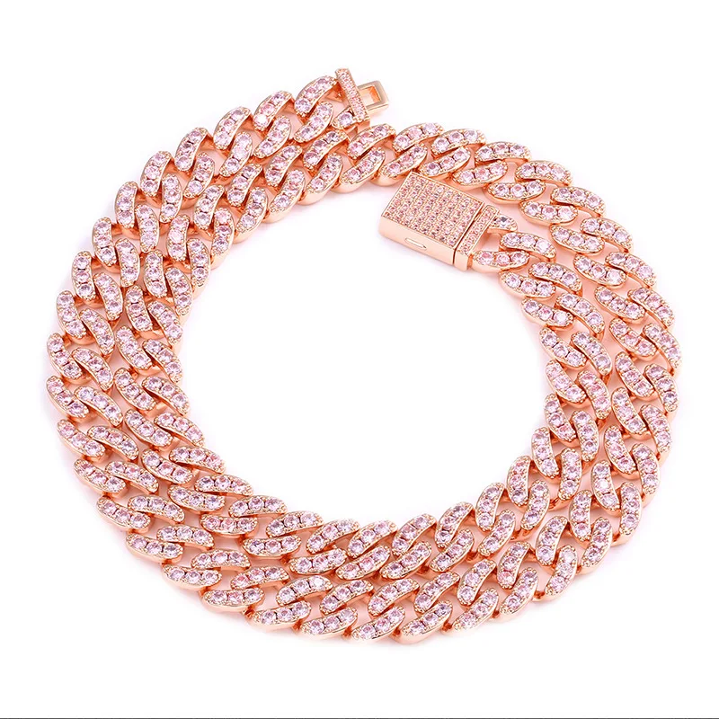 

8 mm Iced Out Cuban Necklace Chain Hip hop Jewelry Choker Gold Silver Rose Gold Color CZ Clasp for Mens Rapper Necklaces Link, Rose gold, gold, silver