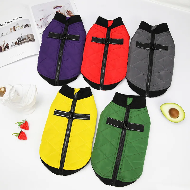

Custom Wholesale Pet Apparel Dog Clothes Warm Winter Zipper Buckle Cotton Dog Vest, As picture